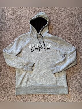 Hollister Hoodie XLarge Light Gray  Front Pocket Embroidered Logo Y2K